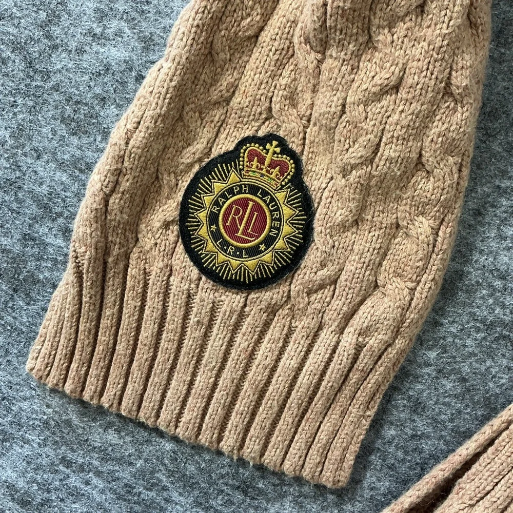 Ralph Lauren Tan Cable Knit Scarf With Ralph Lauren Patch Detail OS